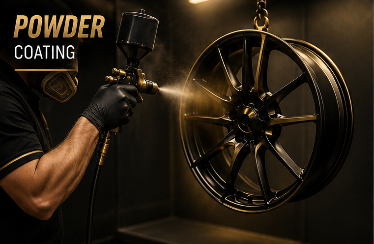 Black wheel with gold rim finish